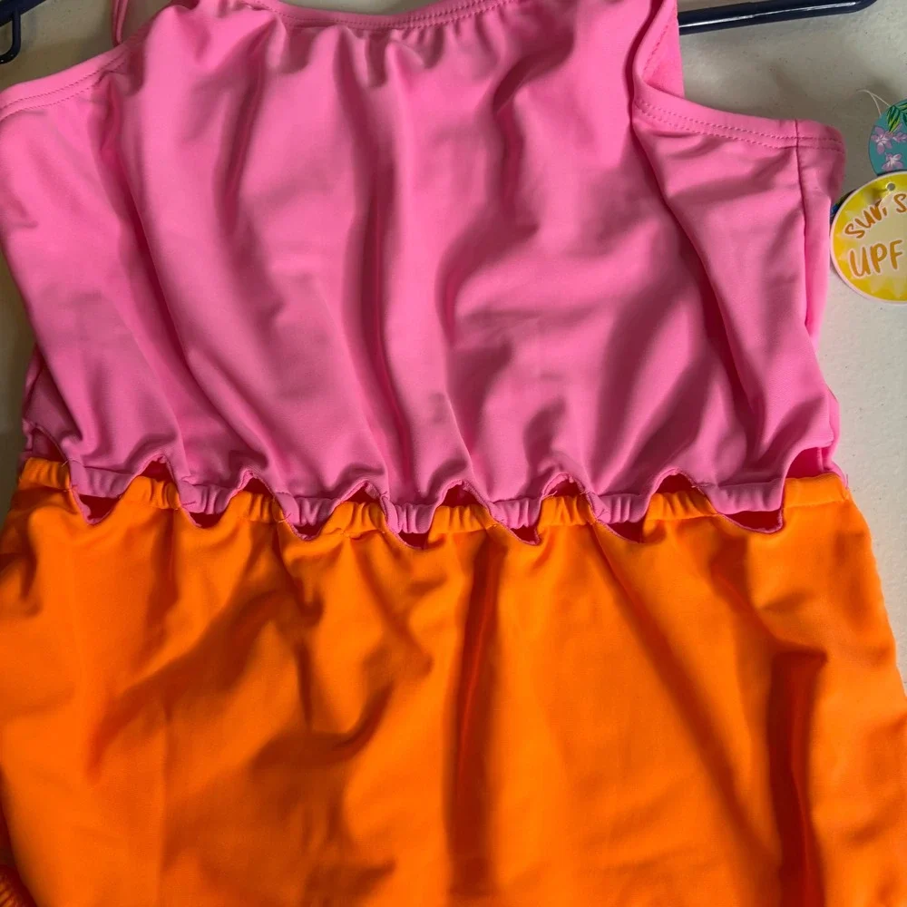 Breaking Waves Girl 16 Neon Pink Orange Colorblock Cutout One Piece Swimsuit